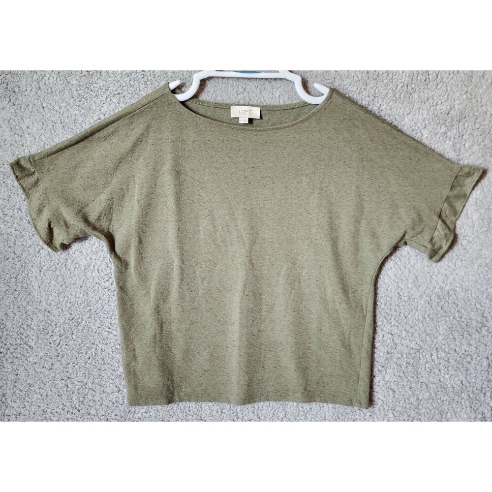LOFT Women's Short Ruffle Dolman Sleeve Slightly Cropped Tee Shirt Top Green XS